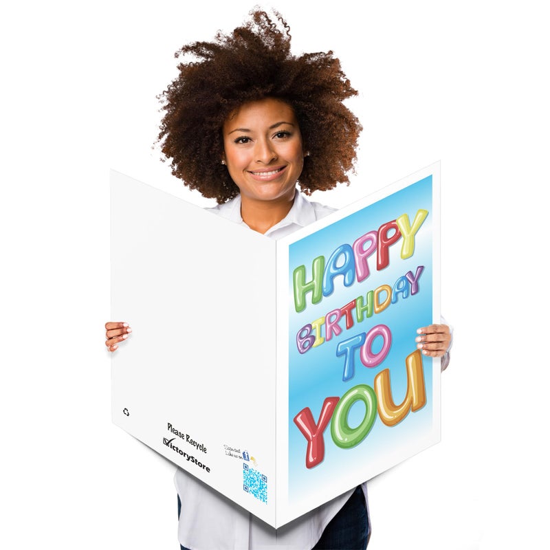 VictoryStore Jumbo Birthday Cards: Giant Birthday Card (Balloon Letters) Oversized Greeting Card With Envelope, American Made (24x36 Inches) - Image 1